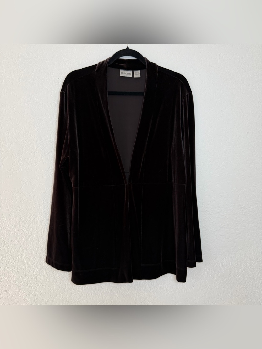 Chico’s Brown Stretchy Velour Velvet Jacket Blazer Cardigan Women’s Size XL - 3